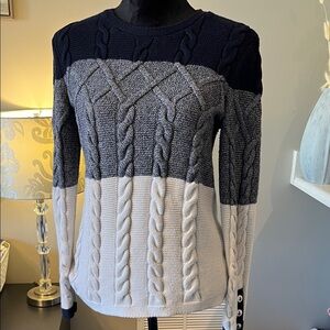 Talbots Navy & White Nautical Cable Knit Sweater